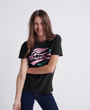 Superdry Neon Classic High Flyers Női Pólók Fekete | OBVKQ3824